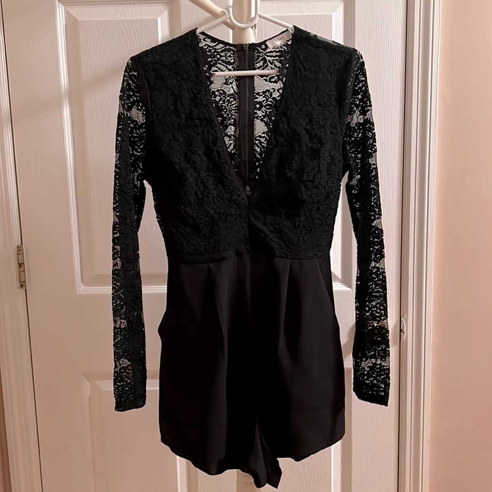 Sexy Black Lace V Neck Romper - Size M Women’s